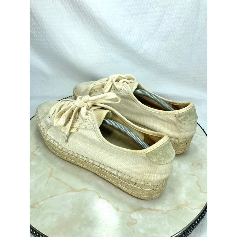 Tory Burch Seaside Oxford Espadrille Shoes Womens Sz 8.5 Cream Platform Sneakers
